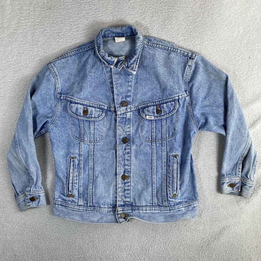 Vintage Lee Riders Denim Jacket Womens Large Light Wash Biker Trucker READ